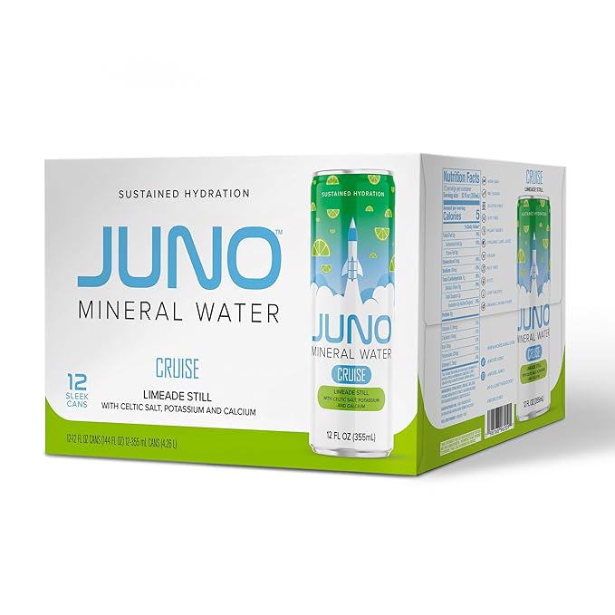 JUNO Cruise Limeade Still Mineral Water sweetened with Organic Monk Fruit and Organic Lime Juice, and added Celtic Salt, Potassium, and Calcium, Premium Hydraton Drink, 12 Pack