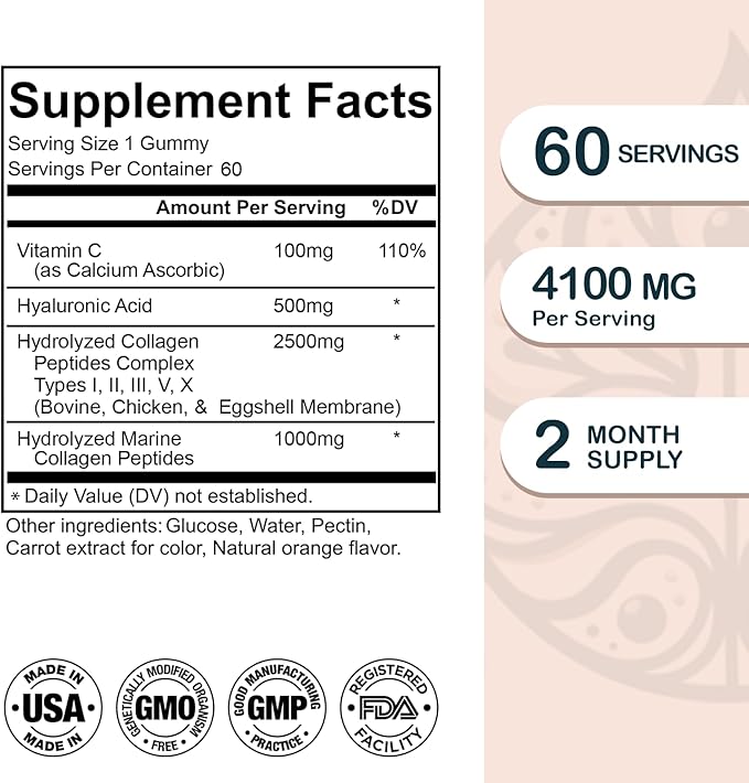 ClearDerm Multi Collagen Peptides Types 1,2,3,5,10 60 Gummies