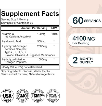 ClearDerm Multi Collagen Peptides Types 1,2,3,5,10 60 Gummies