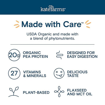 KATE FARMS Organic High Calorie 1.4 455 Calorie 20g protein, 27 Vitamins 11 oz (6 Pack)