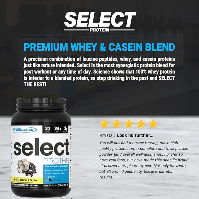 PEScience Select Low Carb Protein Powder, Cookies and Cream, 27 Serving, Keto Friendly and Gluten Free