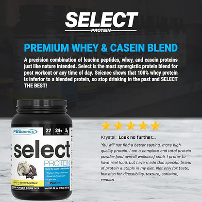 PEScience Select Low Carb Protein Powder, Cookies and Cream, 27 Serving, Keto Friendly and Gluten Free