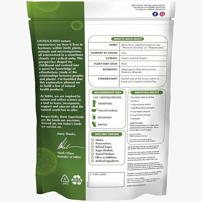 MRM Nutrition Organic Maca Root Powder | Superfoods | Adaptogen | Gluten-Free + Vegan | 40 Servings