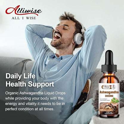 2 Pack Ashwagandha Supplement Liquid Drops 3000mg with VitaminD3,Fenugreek Seeds，Magnesium