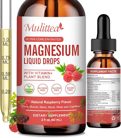 Magnesium Glycinate Liquid Drop - Triple Absorption Supplement to Support Nerves, Night, Heart, Muscles * -Sugar-Free with Potassium, L-Theanine, Sea Moss Vitamin B,C,D3, K2-1Pack