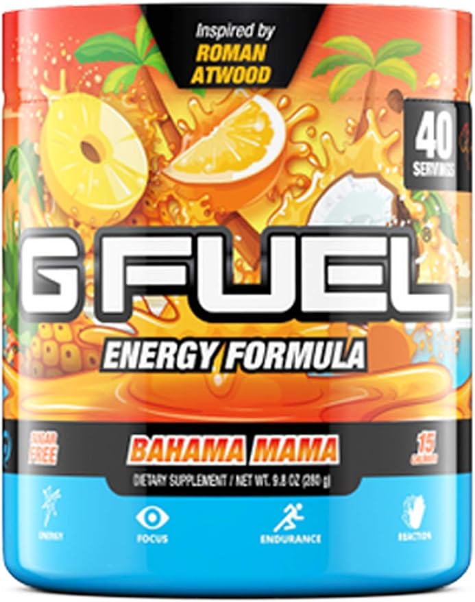 G Fuel Bahama Mama Energy Drink Powder, Pre Workout Caffeine Mix for Gaming, Sugar Free Focus Amino, Vitamin + Antioxidants, 9.9oz (Coconut & Pineapple, 40 Servings)