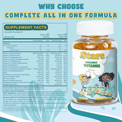 Stars Kids Multivitamin Gummies with Omega 3, Selenium, 30 Star-Shaped,
