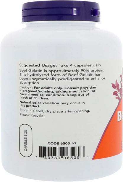 NOW Supplements, Beef Gelatin 550 mg, 200 Capsules