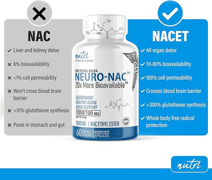 Neuro NAC Supplement N-Acetyl Cysteine Ethyl (2 Pack)- 20x More 600 mg 10x More 120 Capsules
