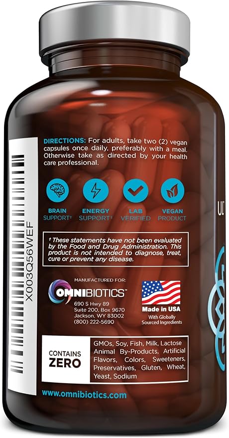 OmniBiotics Ultimate Daily Multivitamin for Women 120 Vegan 34 Essential B12, B6, B6, Biotin,