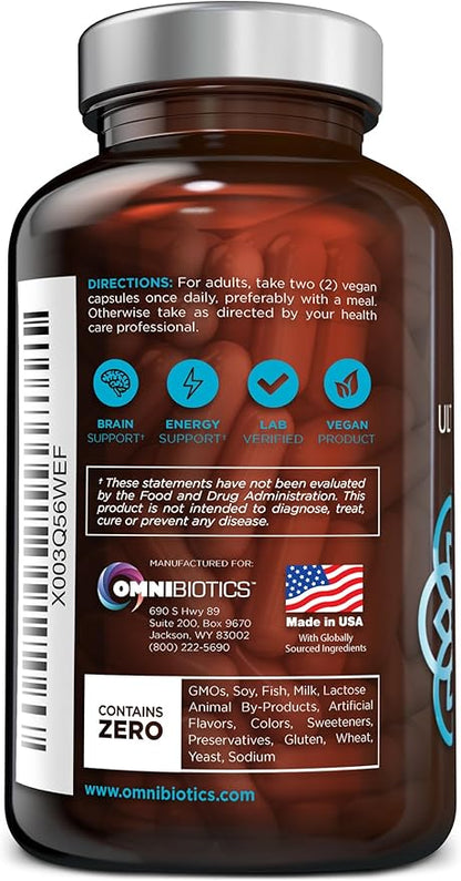 OmniBiotics Ultimate Daily Multivitamin for Women 120 Vegan 34 Essential B12, B6, B6, Biotin,