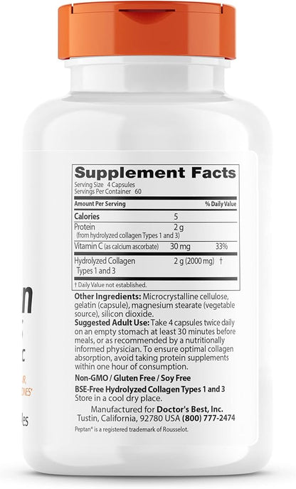 Doctor's Best Collagen Types 1 & 3 with 500 mg, 240 Caps (DRB-00263)