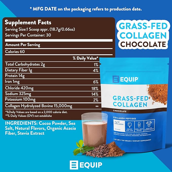 Equip Foods Grass Fed Collagen Powder -100% Hydrolyzed 1.23 Pound,