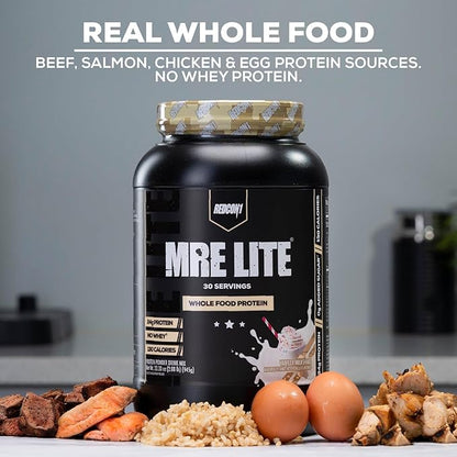 REDCON1 MRE Lite Whole Food Protein Powder, Blueberry Cobbler - Low Carb & Whey Free Meal Replacement with Animal Protein Blends - Easy to Digest Supplement Made with MCT Oils (30 Servings)