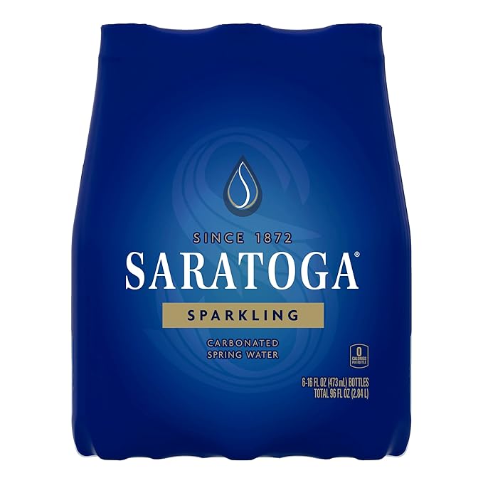 Saratoga Sparkling Water Bottles, 18-Pack - Carbonated Spring Bottled Water with Naturally Occurring Minerals & Electrolytes - Recycled PET Plastic Bottles - 16 Fl Oz