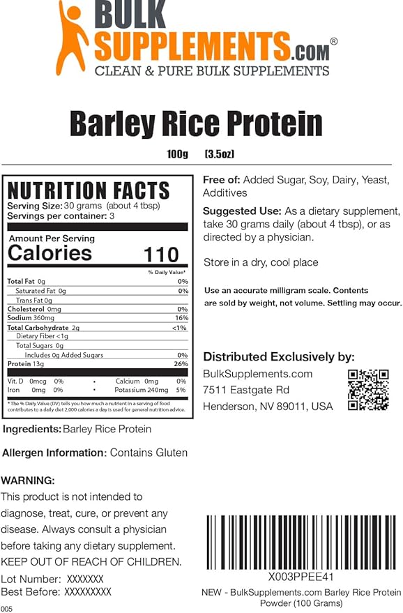 BulkSupplements.com Barley Rice Protein Powder 30g per 100g (3.5 (3.5 oz) 1)