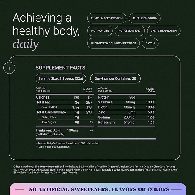 Ella Chocolate Collagen Protein Powder for Women 20 Servings