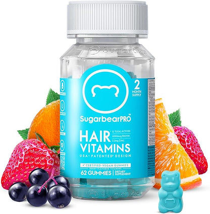 SugarbearPRO Hair Vitamin Extra Strength 6000mcg Men,B12, MSM, 3, Elderberry, 2 Month