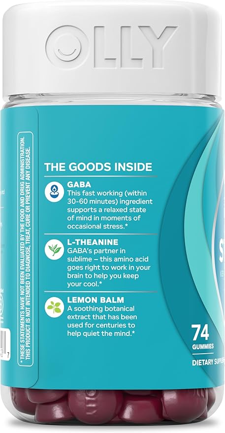 OLLY Goodbye Stress Gummy, GABA, L-Theanine, Lemon Balm, Stress Relief Supplement, Berry - 74 Count