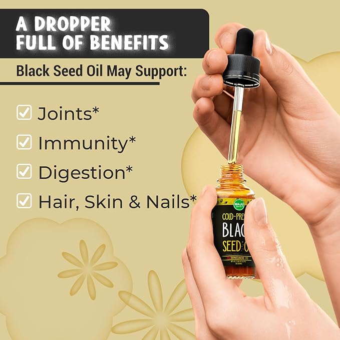 Maju Superfoods Black Seed Oil - 3 Times TQ, Cold-Pressed, Travel Size, 100% Turkish Black Cumin Seed Oil, Liquid Pure Blackseed Oil, Glass Bottle, 2 Oz