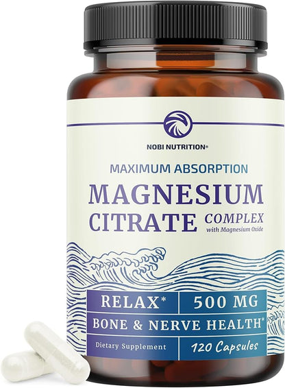 Magnesium Citrate 500 MG (120ct) for Calm, Relaxation, Constipation & Digestion Support | High Absorption Magnesium Supplement with Elemental Mag Oxide | Gluten-Free, Soy-Free | 4-Month Supply