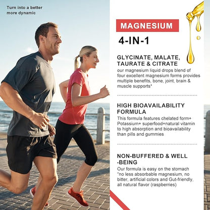 Magnesium Glycinate Liquid Drop - Triple Absorption Supplement to Support Nerves, Night, Heart, Muscles * -Sugar-Free with Potassium, L-Theanine, Sea Moss Vitamin B,C,D3, K2-1Pack