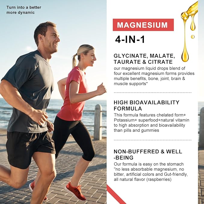 Magnesium Glycinate Liquid Drop - Triple Absorption Supplement to Support Nerves, Night, Heart, Muscles * -Sugar-Free with Potassium, L-Theanine, Sea Moss Vitamin B,C,D3, K2-2Pack