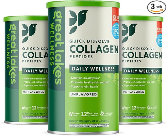 Great Lakes Wellness Collagen Peptides Powder 16 oz 3 Pack