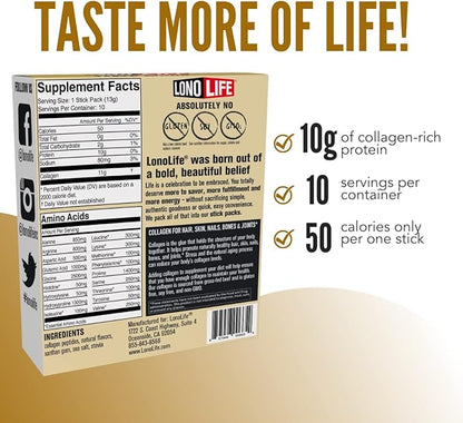 LonoLife - Vanilla Flavored Collagen Peptides 10g Protein, 10 Servings, 10 Count
