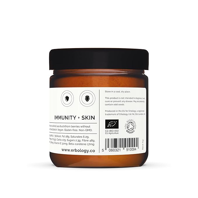 Erbology Organic Sea Buckthorn Powder 1.8 oz 50 Servings Omega-7 (6.5%), (6.5%), Vitamin