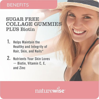 NatureWise Sugar-Free Hydrolyzed Collagen Peptide Gummies 60 Gummies[1-Month Gummies[1-Month Supply]