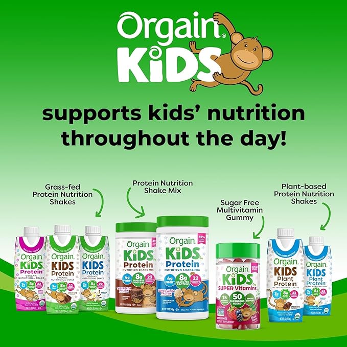 Orgain Organic Kids Nutritional Protein Shake, 8g Dairy 3g Fiber, 22 Vitamins 8.25 Fl (4 Pack)