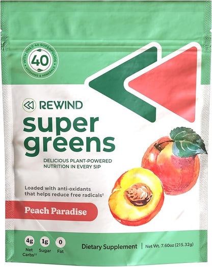 Rewind Greens - Super Greens Powder 40 Superfoods B12, Zinc,