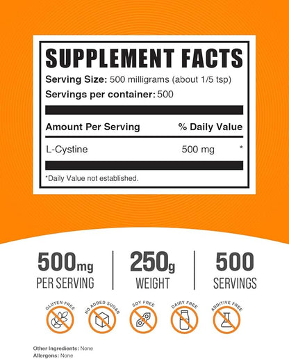 BulkSupplements.com L-Cystine Powder 500mg, L-Cystine 500mg per 250g (8.8 (8.8 oz) 1)