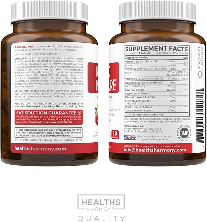 Blood Pressure Support Supplement (NON-GMO) Premium 90 Capsules