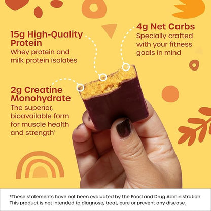 Fx Yes Whey Bar, Peanut Butter Crunch - 15g Whey Protein Bar with Creatine to Support Muscles, Energy & Peak Performance - 1g Sugar (12 Bars)