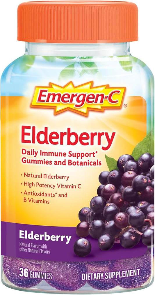 Emergen-C Elderberry Gummies, Elderberry Immune Support 36 Count