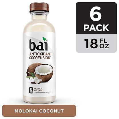 Bai Coconut Flavored Water, Molokai Coconut, Antioxidant Infused Drinks, 18 Fl. Oz. (Pack of 6)