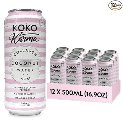 Coco Luxe / Koko & Karma Coconut water with Marine Collagen and Acai Berry 16.9oz (12 pack case)