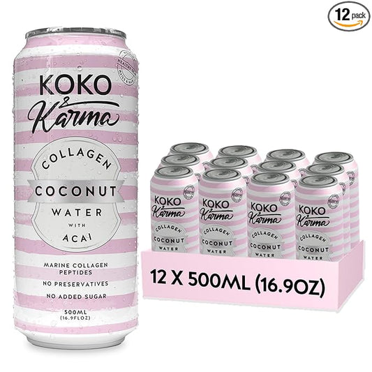 Coco Luxe / Koko & Karma Coconut water with Marine Collagen and Acai Berry 16.9oz (12 pack case)