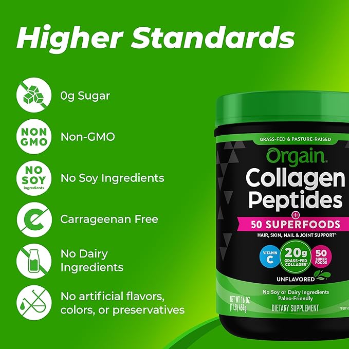 Orgain Hydrolyzed Collagen Powder + 50 20g Grass 1lb