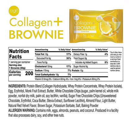 321glo Collagen Protein Brownie | Gluten Free, Low Sugar | Keto Snack for Women, Men, & Kids | 16g Protein, 6g Collagen | 12 Pack (12 Pack, Lemon Zest)