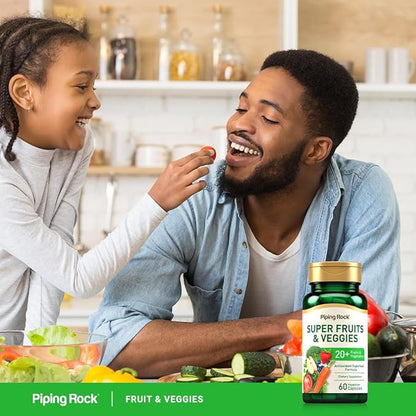 Piping Rock Fruits and Veggies Supplement | 60 Capsules | Superfood Fruit and Vegetables Vitamins | with Prebiotic Blend | Vegetarian Formula | Non-GMO, Gluten Free