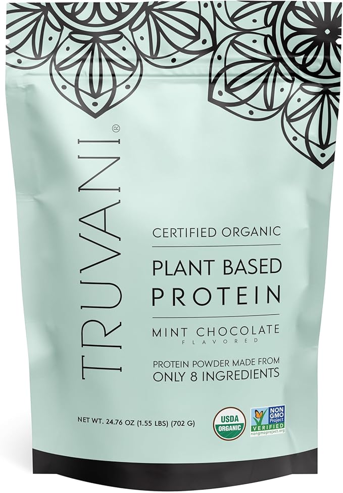 Truvani Vegan Pea Protein Powder | Mint Chocolate | 20g Organic Plant Based Protein | 20 Servings | Keto | Gluten & Dairy Free | Low Carb | No Added Sugar