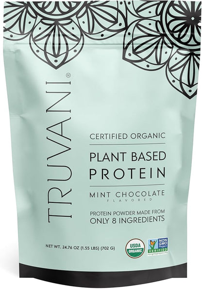 Truvani Vegan Pea Protein Powder | Mint Chocolate | 20g Organic Plant Based Protein | 20 Servings | Keto | Gluten & Dairy Free | Low Carb | No Added Sugar