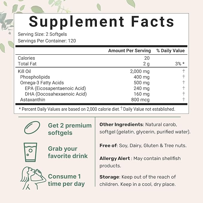 Micro Ingredients Antarctic Krill Oil Supplement, 2,000mg Per 240 Softgels, Omega-3s EPA,