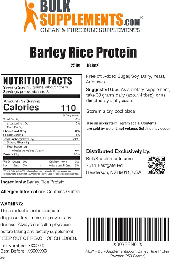 BulkSupplements.com Barley Rice Protein Powder 30g per 250g (8.8 (8.8 oz) 1)