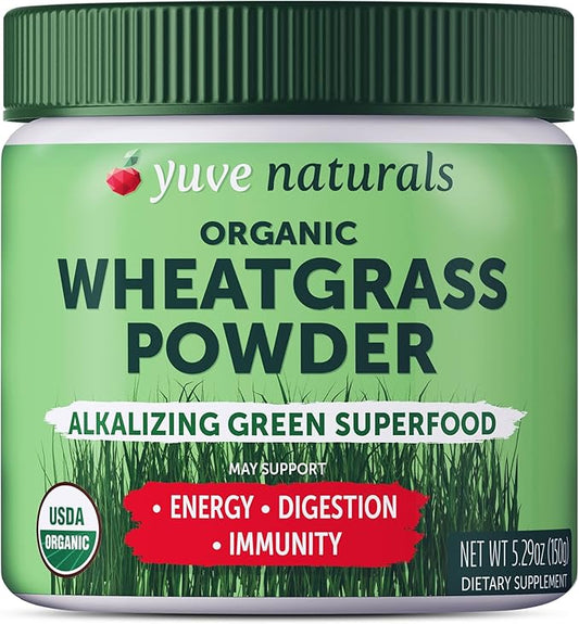 Yuve USDA Organic Wheatgrass Powder - Grown in USA - Raw, Non-GMO, Lab Tested - 100% Whole Leaf - Superfood Rich in Vitamins, Antioxidants & Minerals - Gluten-Free - 2 Months Supply - 5.29oz