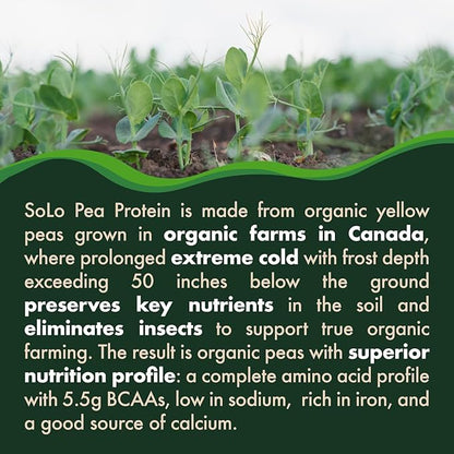 Solo Organic Pea Protein Powder, Low 100% Vegan, (2.7 lbs)