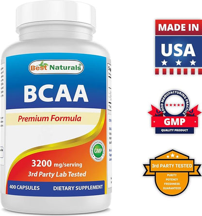 Best Naturals BCAA Branch Chain Amino 3200mg per 400 Capsules 100% Pure